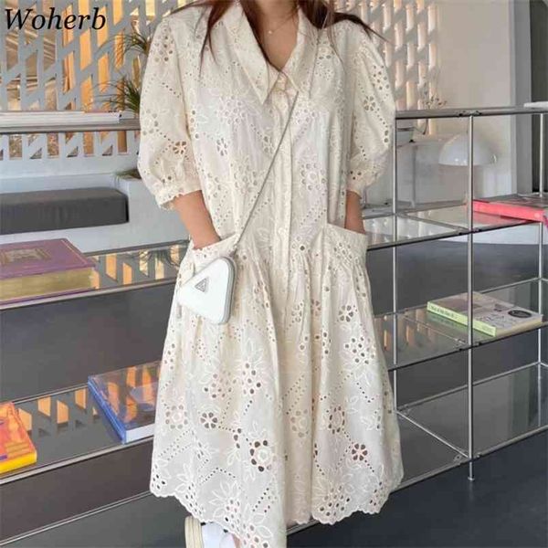 women dress sweet hollow out crochet puff sleeve vestidos turn down collar chic pockets slim loose temperament dresses 210519, Black;gray
women dress sweet hollow out crochet puff sleeve vestidos turn down collar chic pockets slim loose temperament dresses 210519, Black;gray