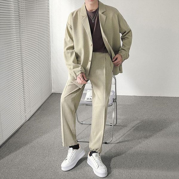 men's suits & blazers men 2pcs sets jacket pant korean streetwear fashion loose casual sports suit coat trousers, White;black
men's suits & blazers men 2pcs sets jacket pant korean streetwear fashion loose casual sports suit coat trousers, White;black
