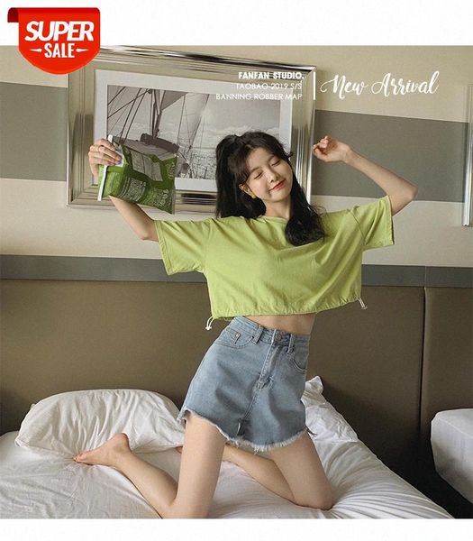 avocado green loose navel t-shirt women's waist drawstring short sleeve hyuna style pure color dress trend #no44, White
avocado green loose navel t-shirt women's waist drawstring short sleeve hyuna style pure color dress trend #no44, White