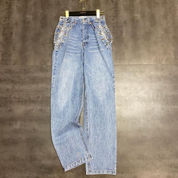 women's jeans 2021 summer designer waist side hollow chain street tide denim straight pants women 0503, Blue
women's jeans 2021 summer designer waist side hollow chain street tide denim straight pants women 0503, Blue