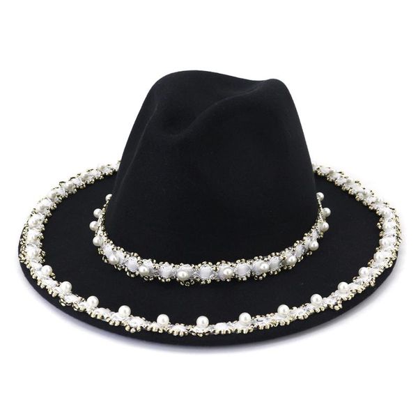 stingy brim hats 2021 felt wool wide fedora hat handmade pearls decoration winter autumn elegant wedding panama jazz caps for woman, Blue;gray
stingy brim hats 2021 felt wool wide fedora hat handmade pearls decoration winter autumn elegant wedding panama jazz caps for woman, Blue;gray