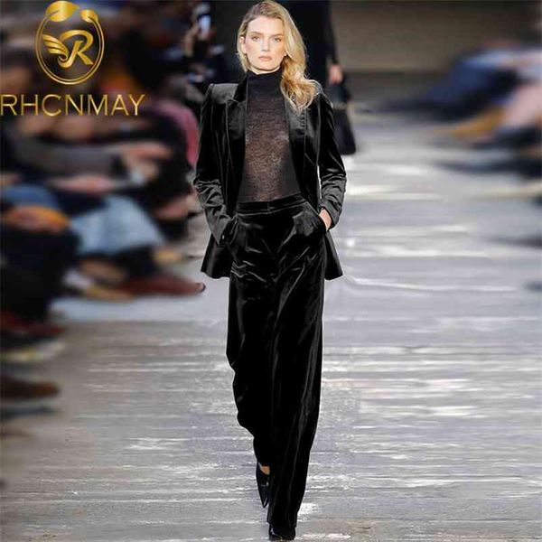 fashion designer pants suit set women's elegant solid black velvet blazer jacket and wide leg sets catwalk lady 210520, White
fashion designer pants suit set women's elegant solid black velvet blazer jacket and wide leg sets catwalk lady 210520, White