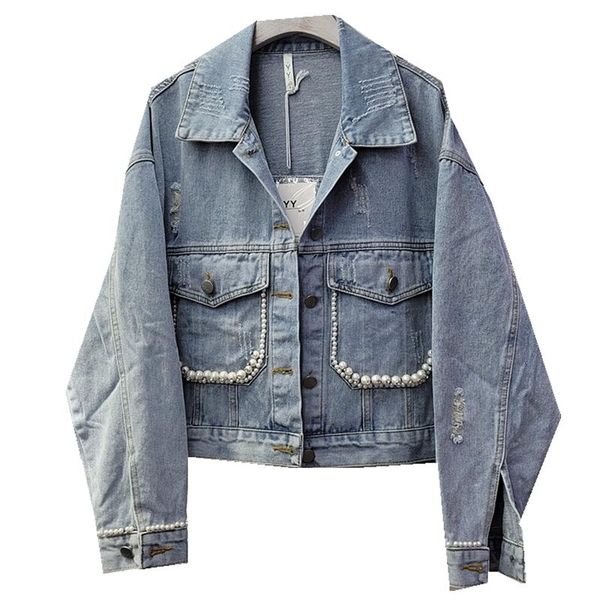 women's jackets 2021 short denim ripped polocollar pearls beading pockets ladies casual fall jean jacket women mujer chaqueta, Black;brown
women's jackets 2021 short denim ripped polocollar pearls beading pockets ladies casual fall jean jacket women mujer chaqueta, Black;brown