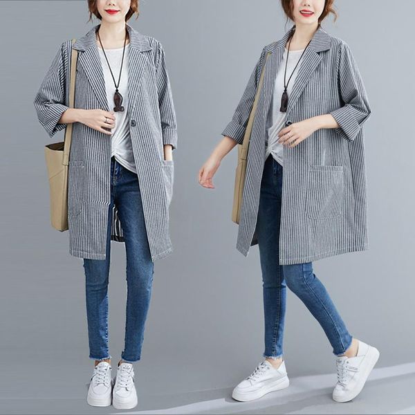 women's suits & blazers ldkvgsu fall vintage stylish striped coat women fashion full sleeve office ladies outerwear casaco femme s935, White;black
women's suits & blazers ldkvgsu fall vintage stylish striped coat women fashion full sleeve office ladies outerwear casaco femme s935, White;black