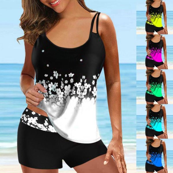 women's swimwear women print tankini two piece backless swimsuit summer bathing suit plus size halter beach party swim dress and shorts, White;black
women's swimwear women print tankini two piece backless swimsuit summer bathing suit plus size halter beach party swim dress and shorts, White;black
