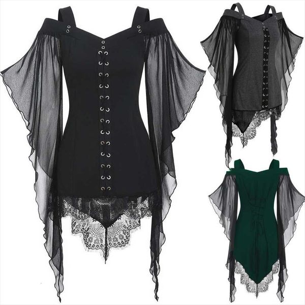 and gothic criss cross women blouses lace insert butterfly sleeve plus size blusa feminina a0, White
and gothic criss cross women blouses lace insert butterfly sleeve plus size blusa feminina a0, White