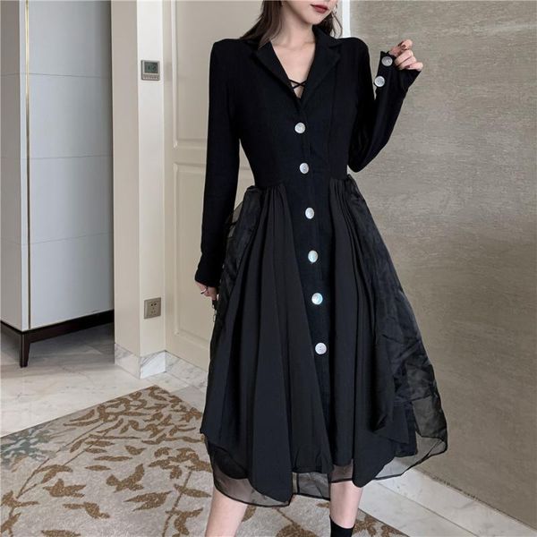 casual dresses moda feminina vintage style full women's clothing a-line patchwork mesh button mid-calf empire notched party dress, Black;gray
casual dresses moda feminina vintage style full women's clothing a-line patchwork mesh button mid-calf empire notched party dress, Black;gray