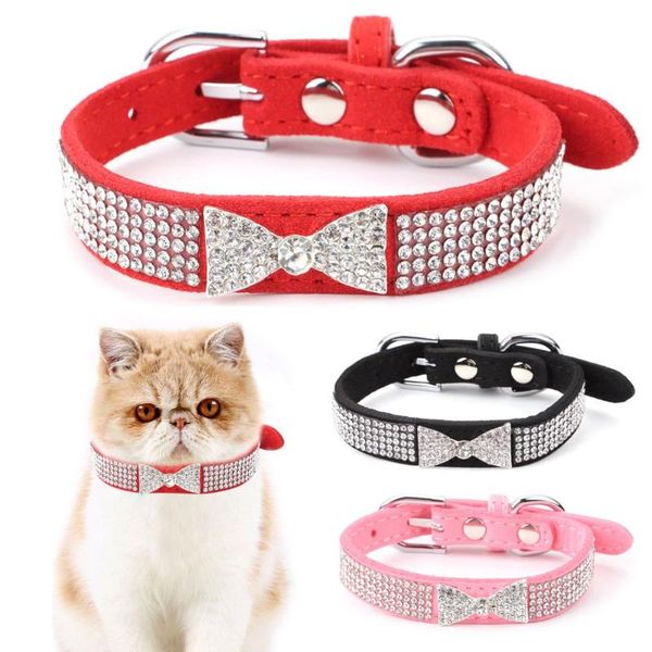 dog collars & leashes bling pet decoration puppy diamante collar necklace cat suede leather rhinestone