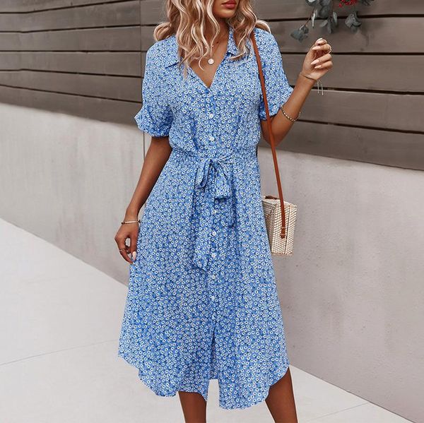 casual dresses 2021 spring bandage dress women short sleeve button floral print for woman summer holiday style, Black;gray
casual dresses 2021 spring bandage dress women short sleeve button floral print for woman summer holiday style, Black;gray