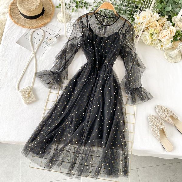 casual dresses women flare sleeve stand collar pleated mesh gauze tulle ruffles dress elastic bling sequined party pullover lace midi, Black;gray
casual dresses women flare sleeve stand collar pleated mesh gauze tulle ruffles dress elastic bling sequined party pullover lace midi, Black;gray