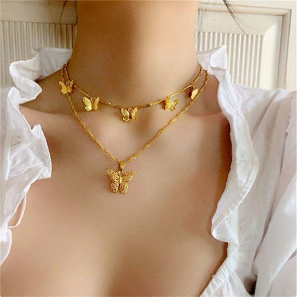 chains double layer butterfly necklace boho jewelry for women gold chain collar layered hollowed out choker necklaces, Silver
chains double layer butterfly necklace boho jewelry for women gold chain collar layered hollowed out choker necklaces, Silver