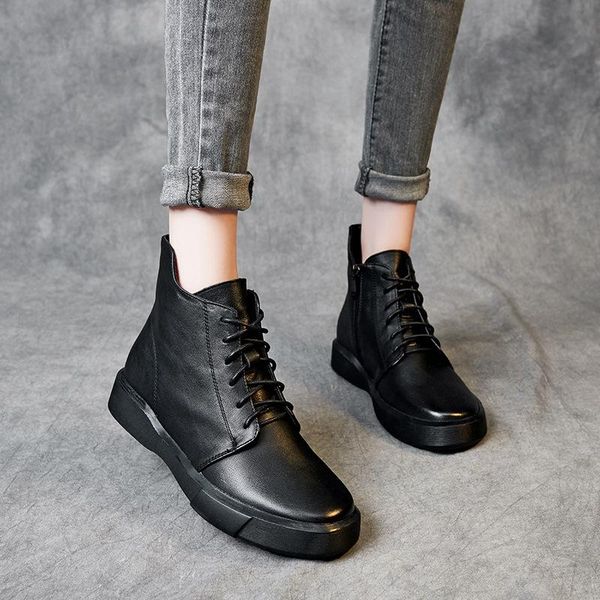 layer leather short boots lace up autumn winter 2021 women's non slip soft soled bare, Black
layer leather short boots lace up autumn winter 2021 women's non slip soft soled bare, Black