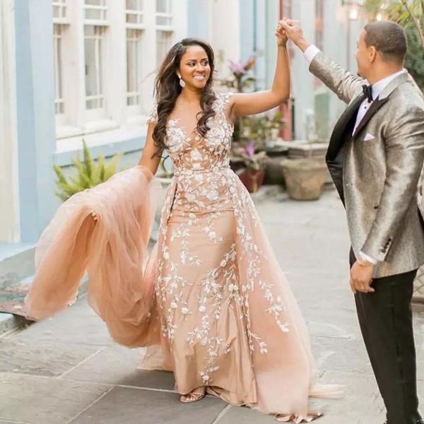 champagne lace mermaid wedding dresses with detachable jewel neck off shoulder appliqued plus size bridal gowns, White
champagne lace mermaid wedding dresses with detachable jewel neck off shoulder appliqued plus size bridal gowns, White