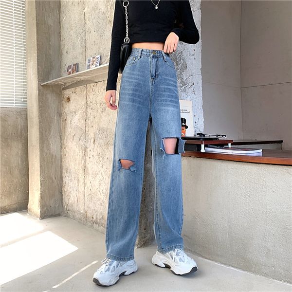 women's jeans female jeans torn waist high-legged broad-legged clothes denim vintage streetwear quality fashion harajuku slacks straigh, Blue
women's jeans female jeans torn waist high-legged broad-legged clothes denim vintage streetwear quality fashion harajuku slacks straigh, Blue