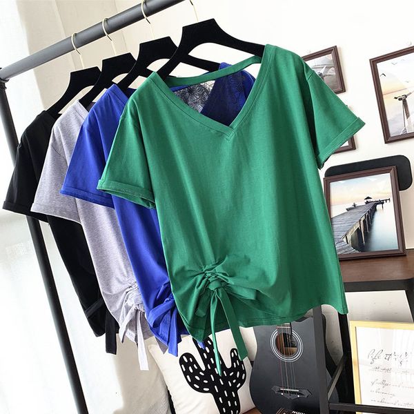 t shirt plus size women's solid color short-sleeve v-neck short sleeve tshirt summer loose-fit t-shirt drawstring tee female, White
t shirt plus size women's solid color short-sleeve v-neck short sleeve tshirt summer loose-fit t-shirt drawstring tee female, White