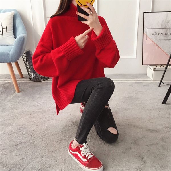 women's sweaters 2021 korean version of tall-neck thick and warm female red sweater autumn winter more loose size high-neck pull, White;black
women's sweaters 2021 korean version of tall-neck thick and warm female red sweater autumn winter more loose size high-neck pull, White;black