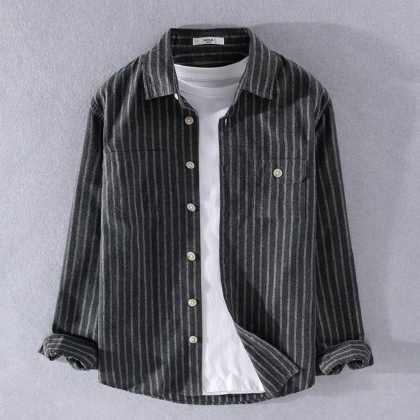 men's casual shirts spring autumn fashion stripe shirt double pockets long sleeve lapel japan vintage minimalist style wild top, White;black
men's casual shirts spring autumn fashion stripe shirt double pockets long sleeve lapel japan vintage minimalist style wild top, White;black