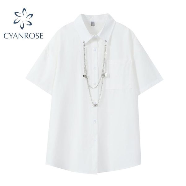 women's blouses & shirts summer korean ins streetwear harajuku style shirt women 2021 gothic vintage with chain loose preppy blouse fem, White
women's blouses & shirts summer korean ins streetwear harajuku style shirt women 2021 gothic vintage with chain loose preppy blouse fem, White