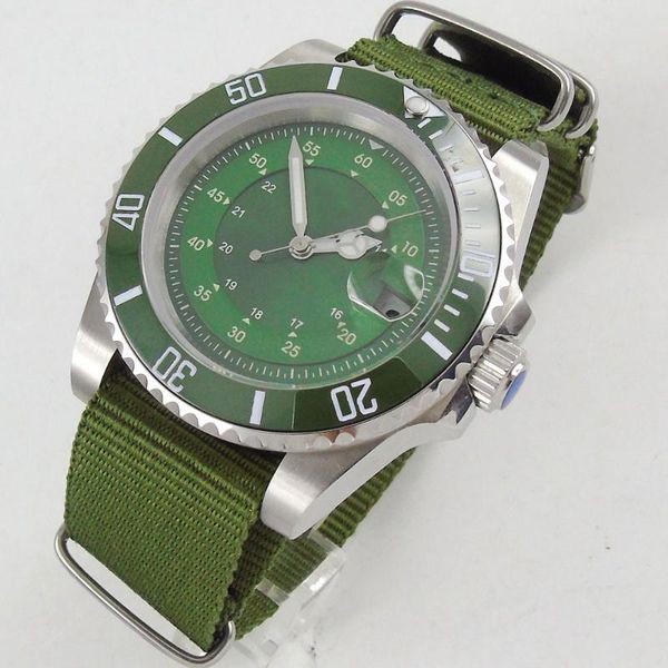wristwatches 40mm simple green dial sapphire glass miyota8215 movement automatic function ceramic bezel nylon strap, Slivery;brown
wristwatches 40mm simple green dial sapphire glass miyota8215 movement automatic function ceramic bezel nylon strap, Slivery;brown