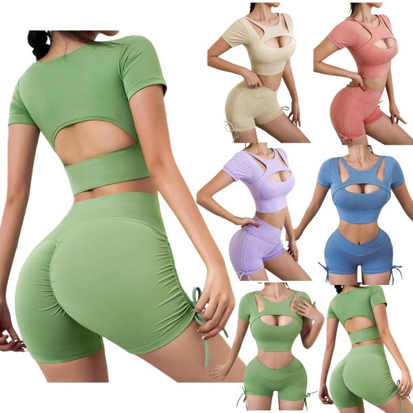 women's tracksuits 2 pcs women yoga outfits, adults solid color short sleeve cutout crop + bulift shorts with drawstring, Gray
women's tracksuits 2 pcs women yoga outfits, adults solid color short sleeve cutout crop + bulift shorts with drawstring, Gray