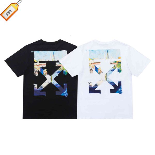 white2021 spring and summer off new style monet oil painting series short sleeve t-shirt for men women, White;black
white2021 spring and summer off new style monet oil painting series short sleeve t-shirt for men women, White;black