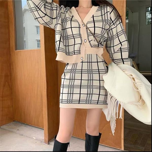 korean ins spring v womens dresses neck plaid short knit sweater with hip skirt two piece female, White
korean ins spring v womens dresses neck plaid short knit sweater with hip skirt two piece female, White