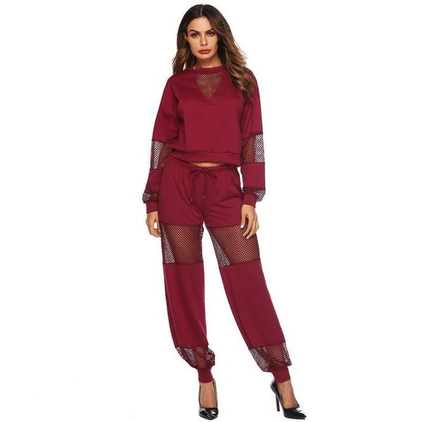 women two piece set solid hollow long sleeve pants fashion casual color round neck clothes suit wine red black women's, White
women two piece set solid hollow long sleeve pants fashion casual color round neck clothes suit wine red black women's, White