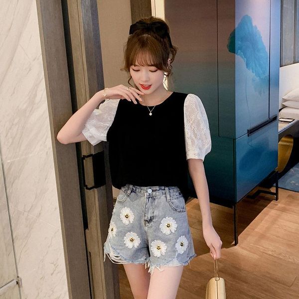 woman tshirts women's cotton puff sleeve short-sleeved t-shirt summer splicing lace mujer camisetas, White
woman tshirts women's cotton puff sleeve short-sleeved t-shirt summer splicing lace mujer camisetas, White
