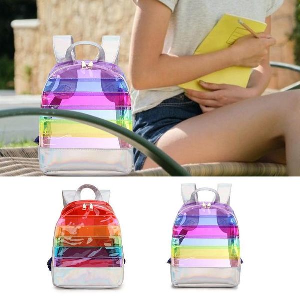 school bags rainbow stripe laser backpack pvc transparent contrast color leisure large-capacity children's bag
school bags rainbow stripe laser backpack pvc transparent contrast color leisure large-capacity children's bag