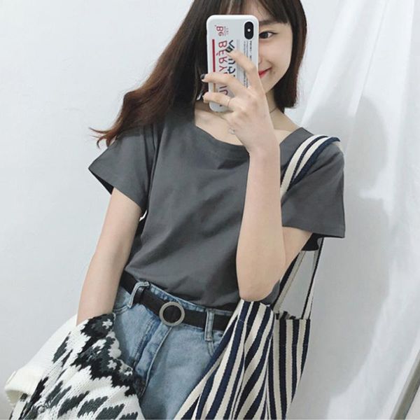 women's t-shirt sleeve women tee shirts 2021 summer square collar short solid color slim shirt harajuku style, White
women's t-shirt sleeve women tee shirts 2021 summer square collar short solid color slim shirt harajuku style, White
