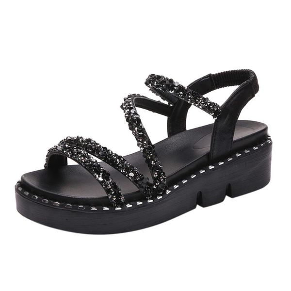 summer women's elastic band with rhinestone solid color wedge casual shoes sandals, Black
summer women's elastic band with rhinestone solid color wedge casual shoes sandals, Black