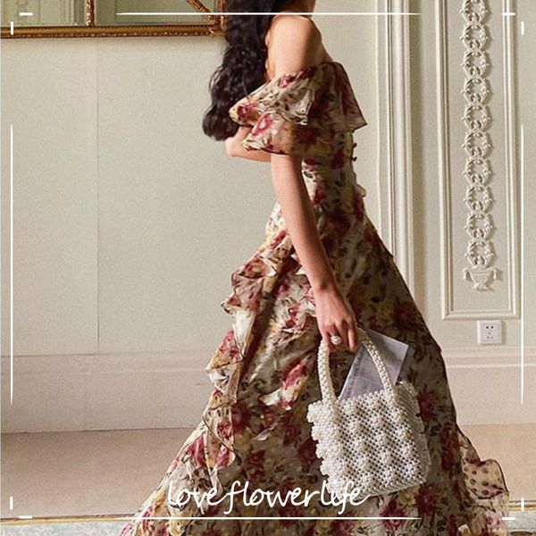 french elegant vintage dress women floral floor-length beach dress wedding party long dress female korea style summer 210521, Black;gray
french elegant vintage dress women floral floor-length beach dress wedding party long dress female korea style summer 210521, Black;gray