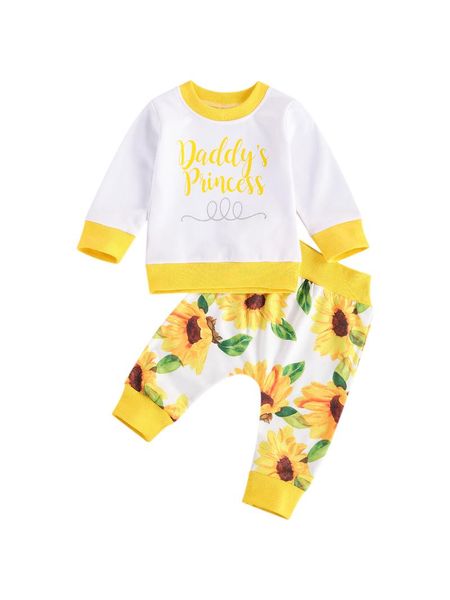 clothing sets girl's two piece set, children's color matching thread hemmed shirt crew neck sunflower print pants, White
clothing sets girl's two piece set, children's color matching thread hemmed shirt crew neck sunflower print pants, White