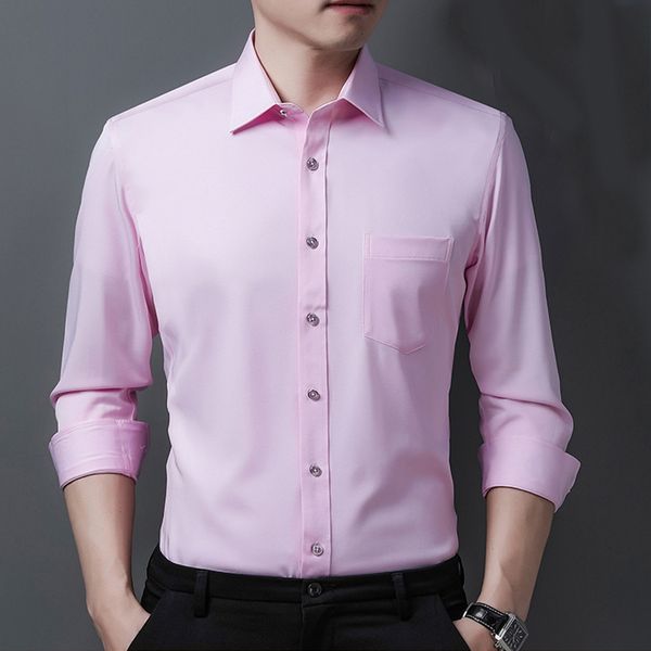 pink shirts men casual long sleeve satin mens shirt slim business work camisas non iron solid chemise homme 26+colors 210524, White;black
pink shirts men casual long sleeve satin mens shirt slim business work camisas non iron solid chemise homme 26+colors 210524, White;black
