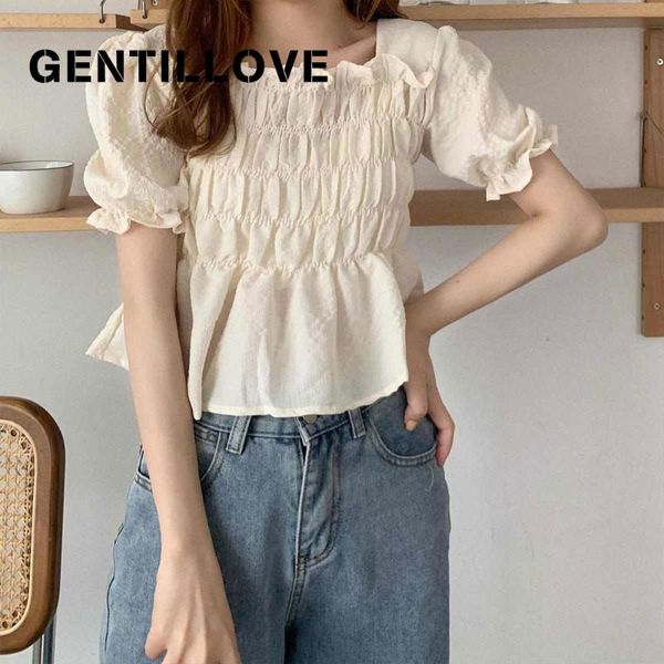 women's blouses & shirts gentillove korean short sleeve square collor slim crop elegant elasticity ruched chiffon blouse summer ruffle, White
women's blouses & shirts gentillove korean short sleeve square collor slim crop elegant elasticity ruched chiffon blouse summer ruffle, White