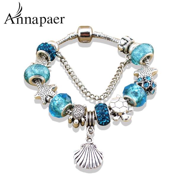 charm bracelets annapaer 2021 stylish blue glass/crystal starfish beads & bangles for women diy jewelry pulseira gift b15084, Golden;silver
charm bracelets annapaer 2021 stylish blue glass/crystal starfish beads & bangles for women diy jewelry pulseira gift b15084, Golden;silver