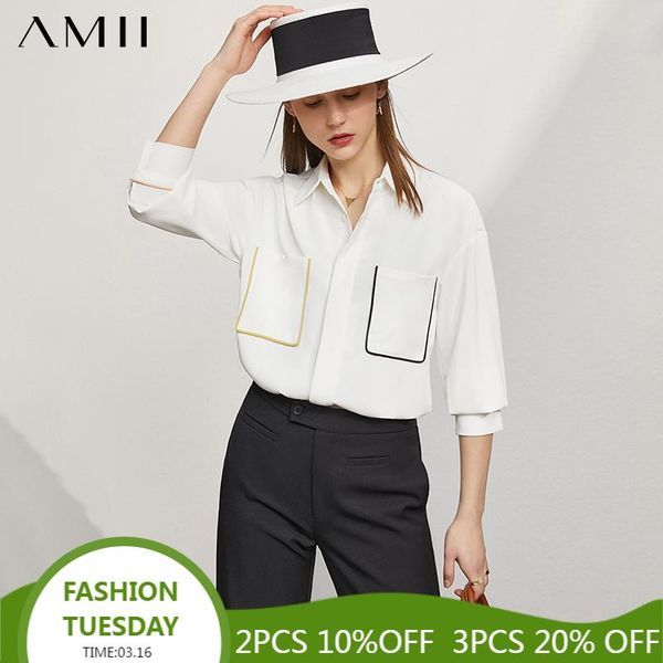 amii minimalism spring summer women's shirt fashion patchwork turn-down collar pocket loose women blouse 12140328 t-shirt, White
amii minimalism spring summer women's shirt fashion patchwork turn-down collar pocket loose women blouse 12140328 t-shirt, White