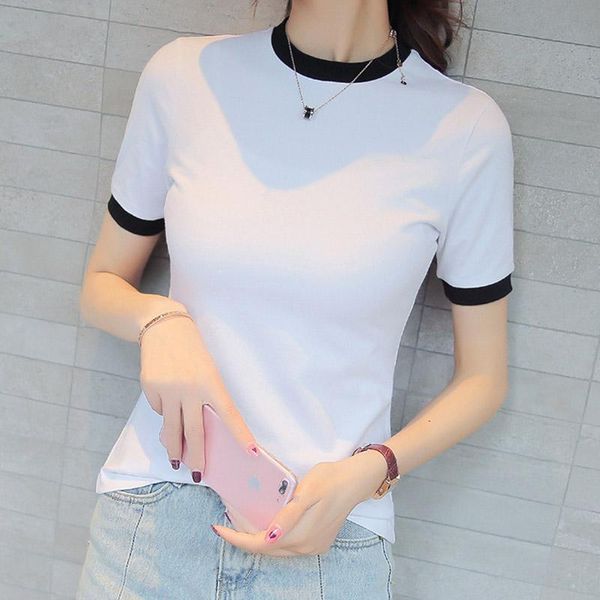 women's t-shirt t shirt women summer short sleeve o-neck tshirt stripe trim clothing fashion casual tee femme mujer camisetas, White
women's t-shirt t shirt women summer short sleeve o-neck tshirt stripe trim clothing fashion casual tee femme mujer camisetas, White