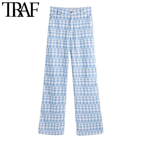 traf women chic fashion side pockets geometric print pants vintage high waist zipper fly female trousers mujer 211007, Black;white
traf women chic fashion side pockets geometric print pants vintage high waist zipper fly female trousers mujer 211007, Black;white