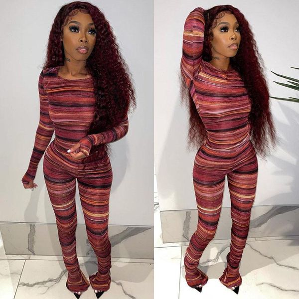 women's two piece pants wuhe casual autumn sets stripe print long sleeve round neck elastic clothing street style, White
women's two piece pants wuhe casual autumn sets stripe print long sleeve round neck elastic clothing street style, White