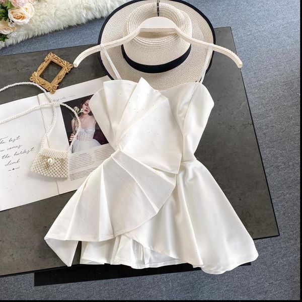 summer korean style solid women shirts color ruffled irregular sling pleated waist ll957, White
summer korean style solid women shirts color ruffled irregular sling pleated waist ll957, White