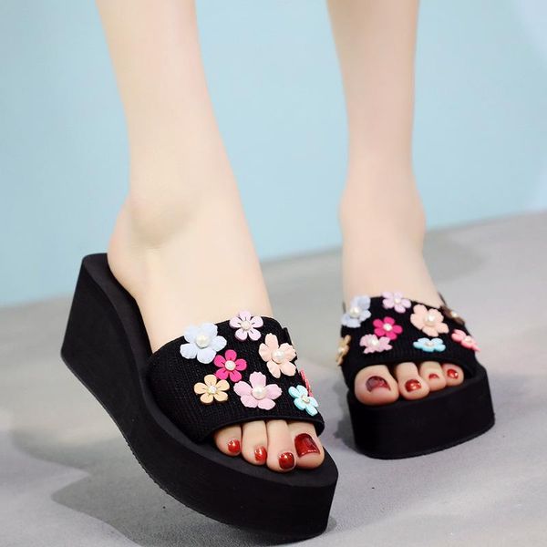 small flowers open toe platform sandals girls stretch fabric summer 3cm/6cm flipflops anti-skid high heels slippers women slides, Black
small flowers open toe platform sandals girls stretch fabric summer 3cm/6cm flipflops anti-skid high heels slippers women slides, Black