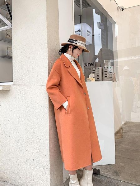 women's wool & blends double sided cashmere coat medium and long suit collar over knee loose in autumn winter, Black
women's wool & blends double sided cashmere coat medium and long suit collar over knee loose in autumn winter, Black