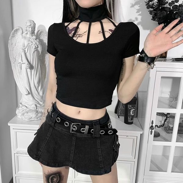 women's t-shirt black streetwear y2k mall goth turtleneck hollow out t-shirts high street bodycon short sleeve women crop top, White
women's t-shirt black streetwear y2k mall goth turtleneck hollow out t-shirts high street bodycon short sleeve women crop top, White