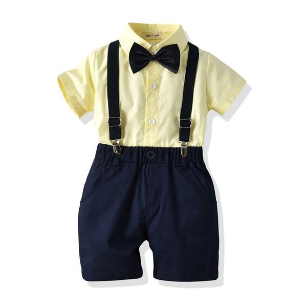 children's wear new 2019 summer children's dress bow tie suit strap shorts, White