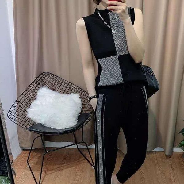 womens tracksuits summer two piece set women fashion sleeveless vest rhinestone 2 high waist casual knitted tracksuit, Gray
womens tracksuits summer two piece set women fashion sleeveless vest rhinestone 2 high waist casual knitted tracksuit, Gray