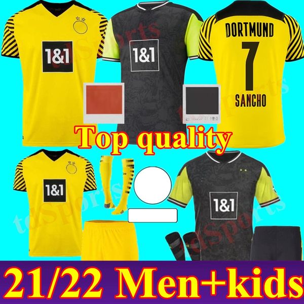 2022 home haaland reus borussia jerseys 4th dortmund soccer jersey special 2021 football shirts 21 22 sancho brandt plszczek men kids kit yo, Black;yellow