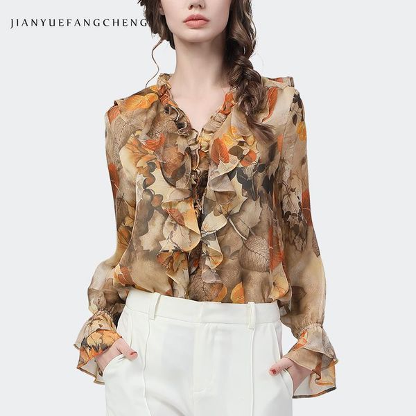 women's blouses & shirts fashion leaves printed chiffon ruffles blouse women 2021 autumn long sleeve v-neck shirt loose elegant female, White
women's blouses & shirts fashion leaves printed chiffon ruffles blouse women 2021 autumn long sleeve v-neck shirt loose elegant female, White