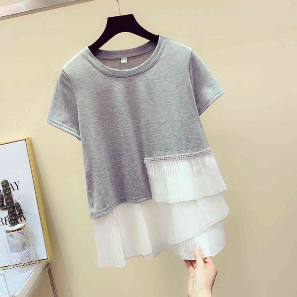tee ruffles patchwork tshirt women o-neck short sleeve cotton summer student t-shirt grey, White
tee ruffles patchwork tshirt women o-neck short sleeve cotton summer student t-shirt grey, White