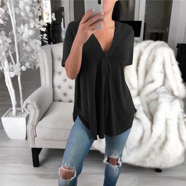 women's blouses & shirts 40# summer solid color blouse women v-neck short sleeves pleated casual tunic leisure clothing, White
women's blouses & shirts 40# summer solid color blouse women v-neck short sleeves pleated casual tunic leisure clothing, White